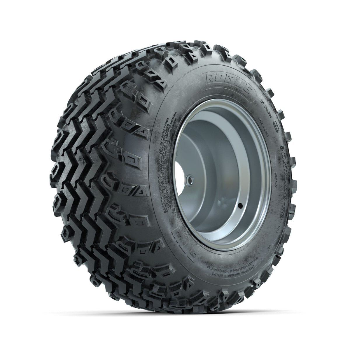 GTW Steel Silver 3:5 Offset 10 in Wheels with 20x10.00-10 Rogue All Terrain Tires ‚Äì Full Set