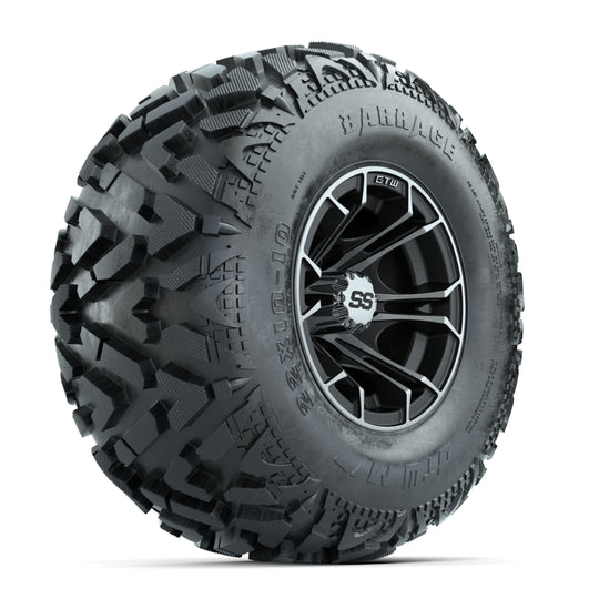GTW Spyder Machined/Matte Grey 10 in Wheels with 22x10-10 Barrage Mud Tires ‚Äì Full Set