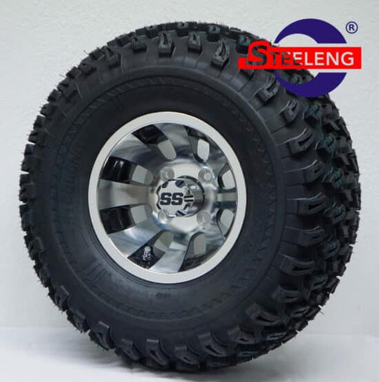 SGC 10" Revolver Machined/Black Wheel - Aluminum Alloy / STEELENG 22"x11"-10" All Terrain Tire DOT approved Tires Combo - Set of 4