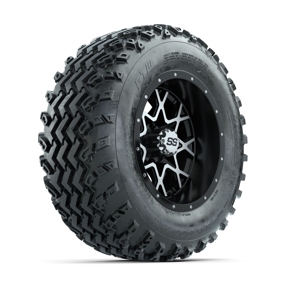GTW Vortex Machined/Matte Black 12 in Wheels with 23x10.00-12 Rogue All Terrain Tires ‚Äì Full Set