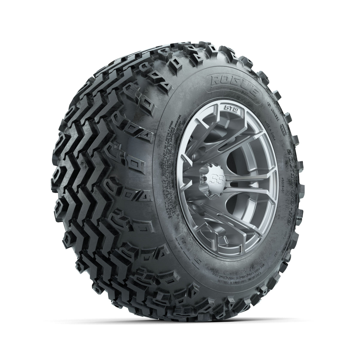 GTW Spyder Silver 10 in Wheels with 20x10.00-10 Rogue All Terrain Tires ‚Äì Full Set