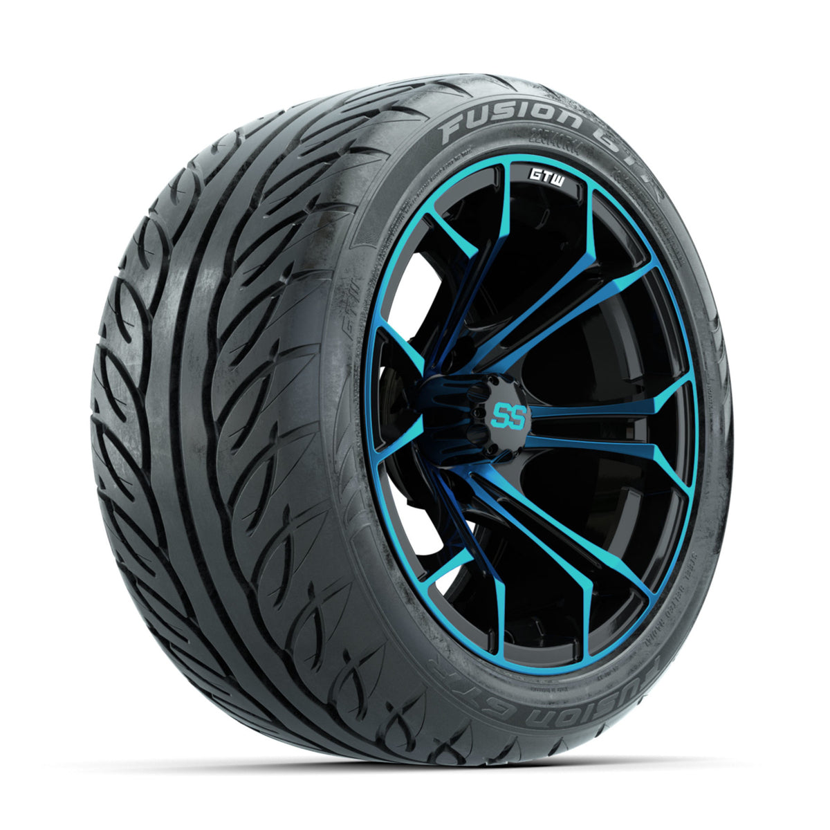 GTW Spyder Blue/Black 14 in Wheels with 225/40-R14 Fusion GTR Street Tires ‚Äì Full Set