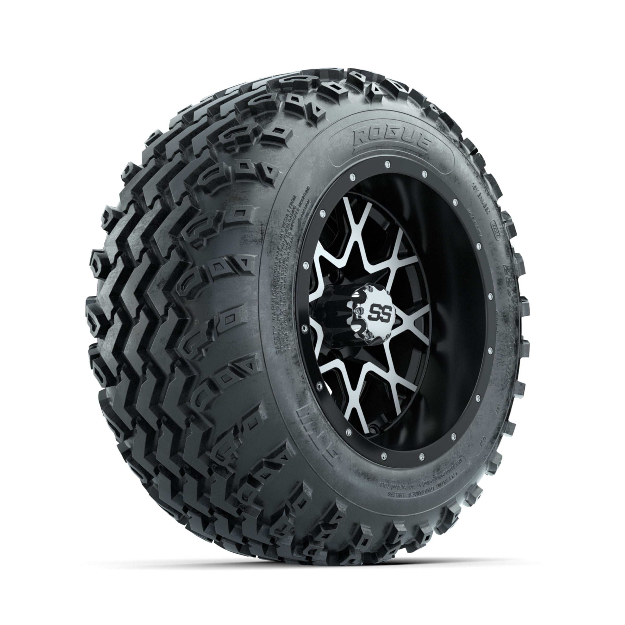 GTW Vortex Machined/Matte Black 12 in Wheels with 22x11.00-12 Rogue All Terrain Tires ‚Äì Full Set