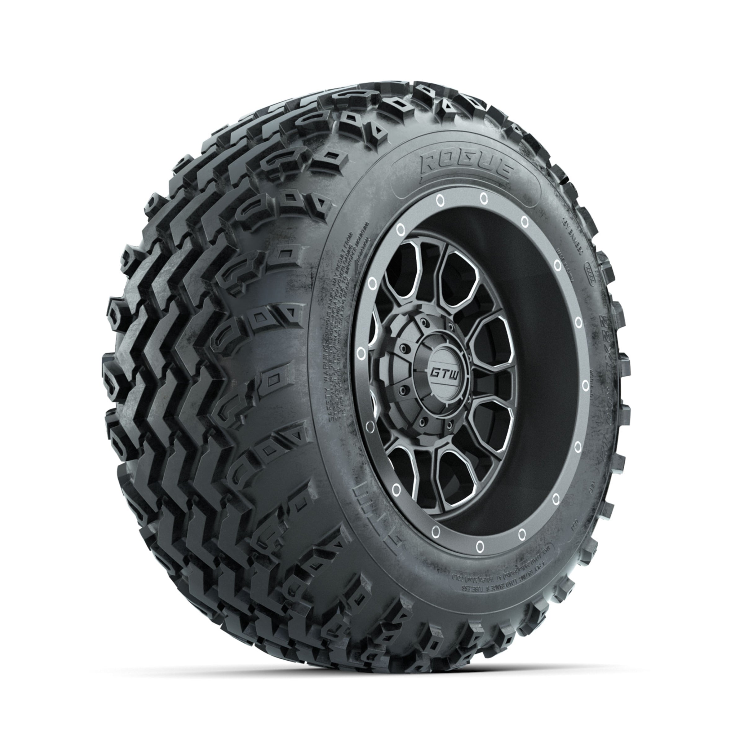 GTW Volt Gunmetal/Machined 12 in Wheels with 22x11.00-12 Rogue All Terrain Tires ‚Äì Full Set