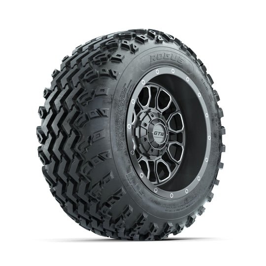 GTW Volt Gunmetal/Machined 12 in Wheels with 22x11.00-12 Rogue All Terrain Tires ‚Äì Full Set