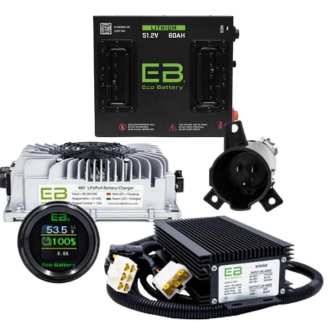 Eco Battery 48V 60Ah Lithium Bundle Kit with Charger & Optional 12V Converter