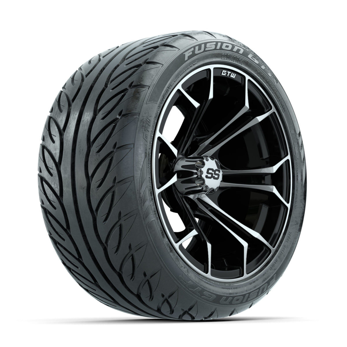 GTW Spyder Machined/Black 14 in Wheels with 225/40-R14 Fusion GTR Street Tires ‚Äì Full Set