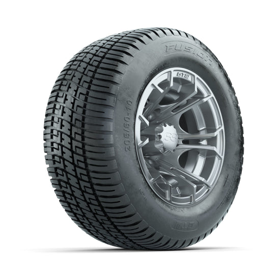 GTW Spyder Silver Brush 10 in Wheels with 205/50-10 Fusion Street Tires ‚Äì Full Set