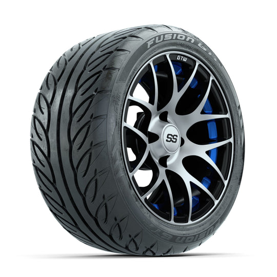 GTW Pursuit Machined/Blue 14 in Wheels with 225/40-R14 Fusion GTR Street Tires ‚Äì Full Set