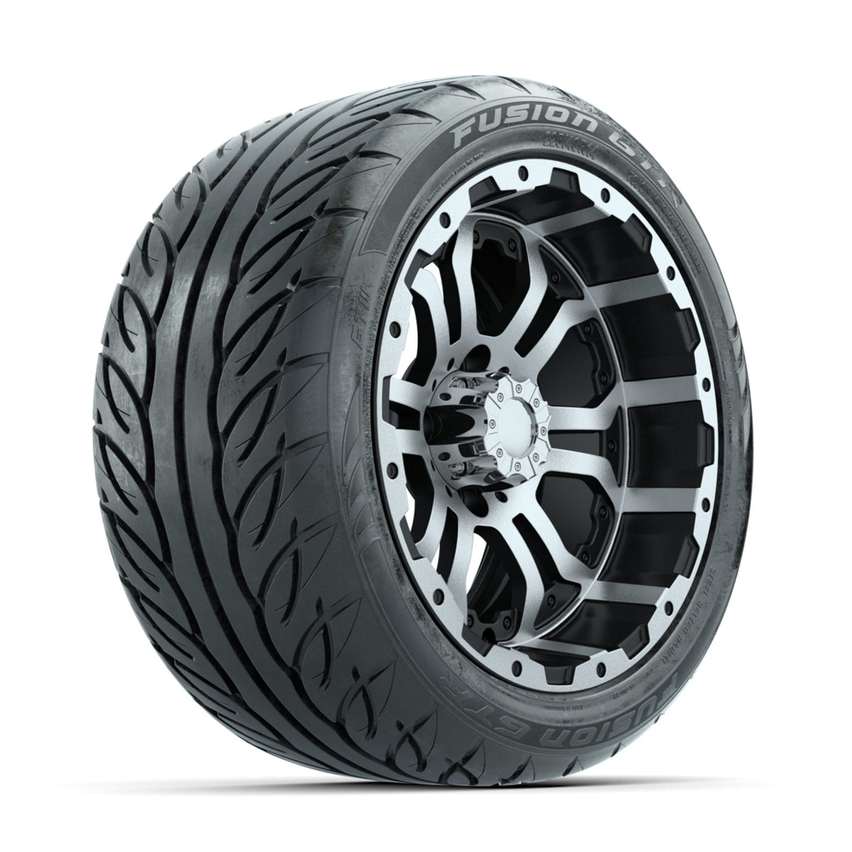 GTW Omega Machined/Black 14 in Wheels with 225/40-R14 Fusion GTR Stree ...