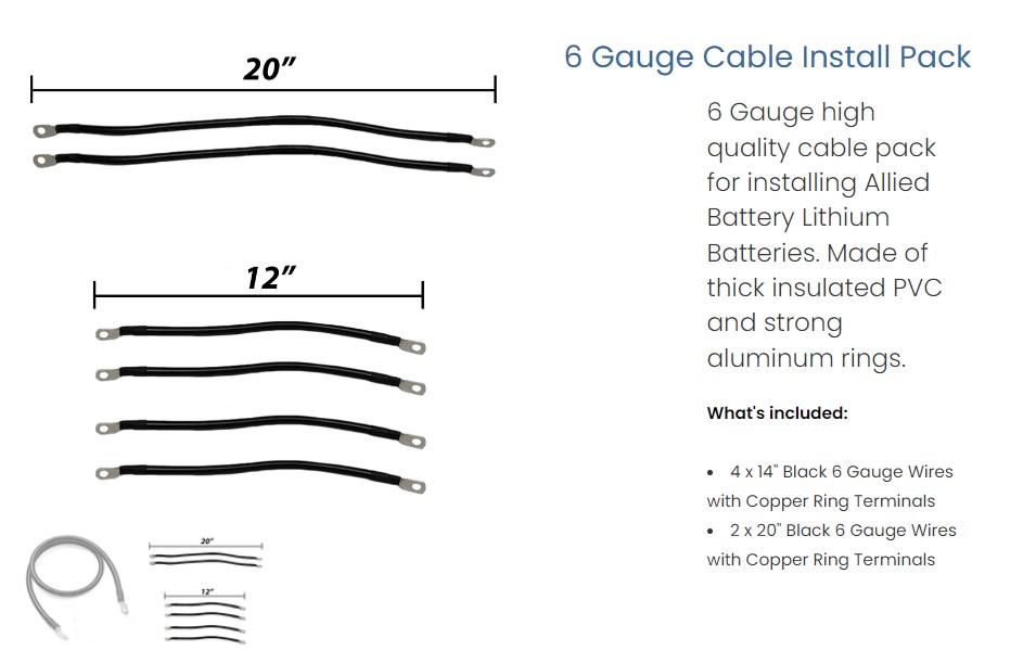 6 Gauge performance cable install pack - Allied lithium battery