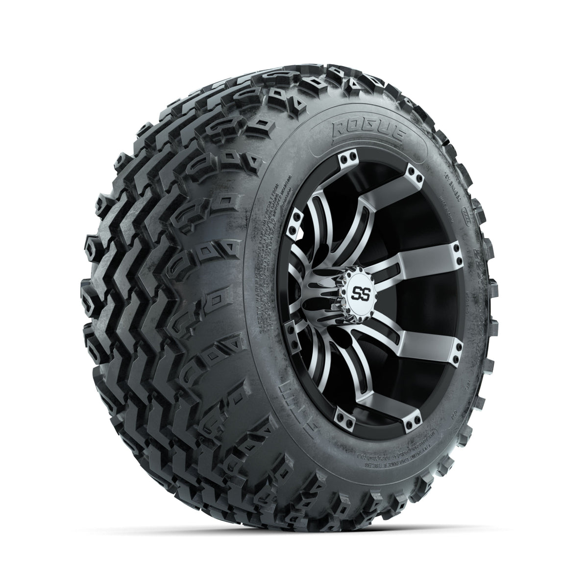 GTW Tempest Machined/Black 12 in Wheels with 22x11.00-12 Rogue All Terrain Tires ‚Äì Full Set