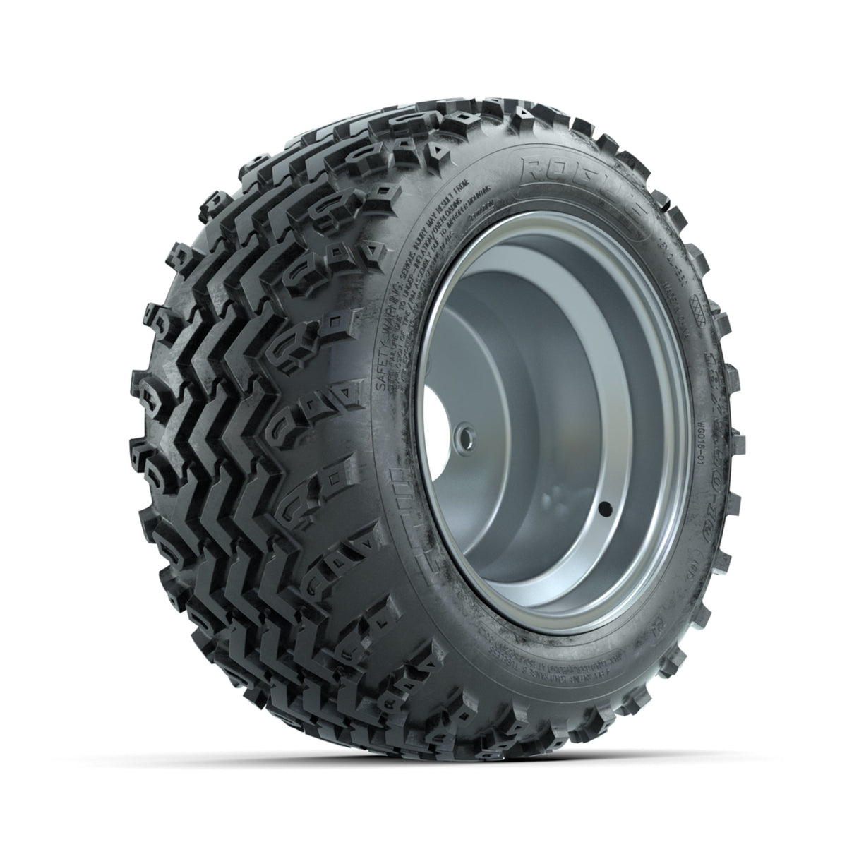 GTW Steel Silver 3:5 Offset 10 in Wheels with 18x9.50-10 Rogue All Terrain Tires ‚Äì Full Set