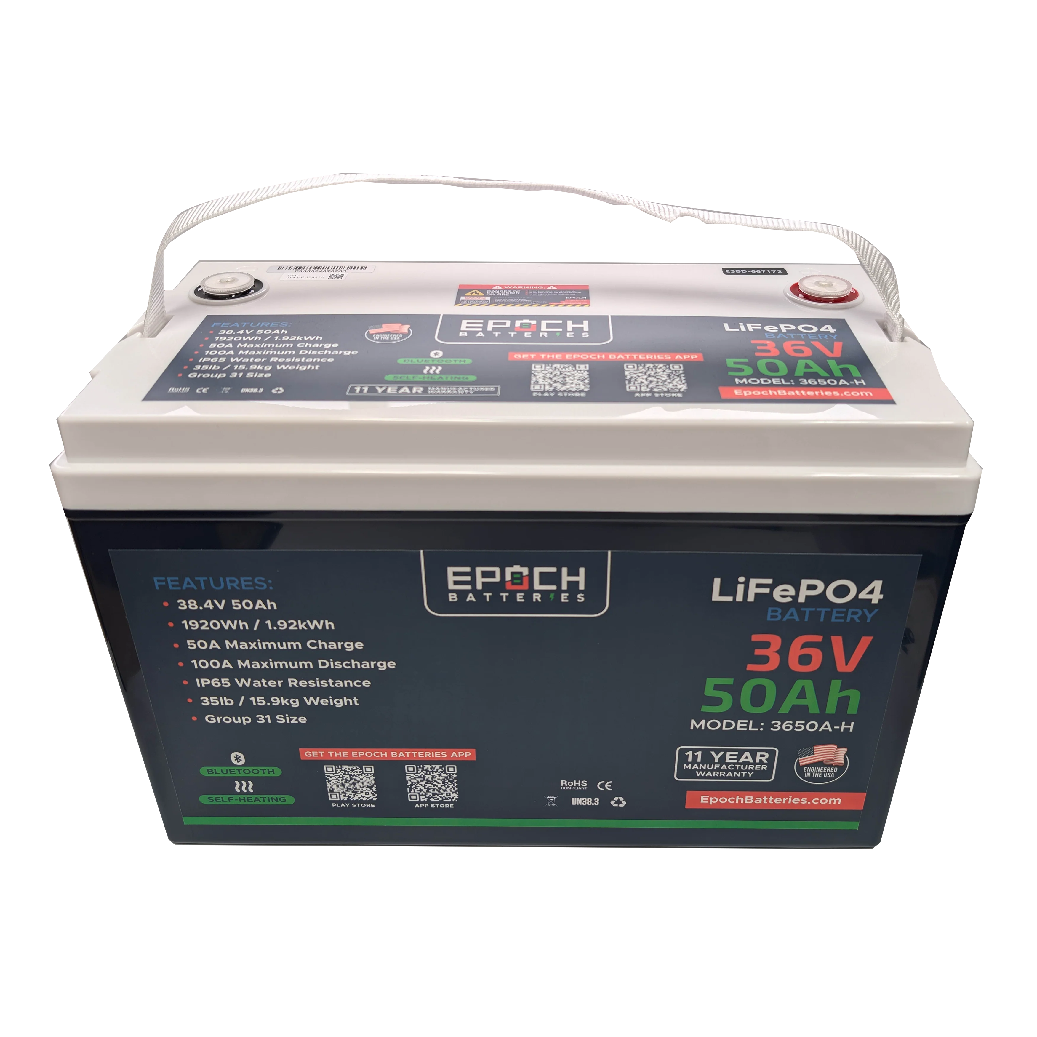 (PRE-ORDER) 36V 50Ah Essential Series - Bluetooth & Heated LiFePO4 Battery