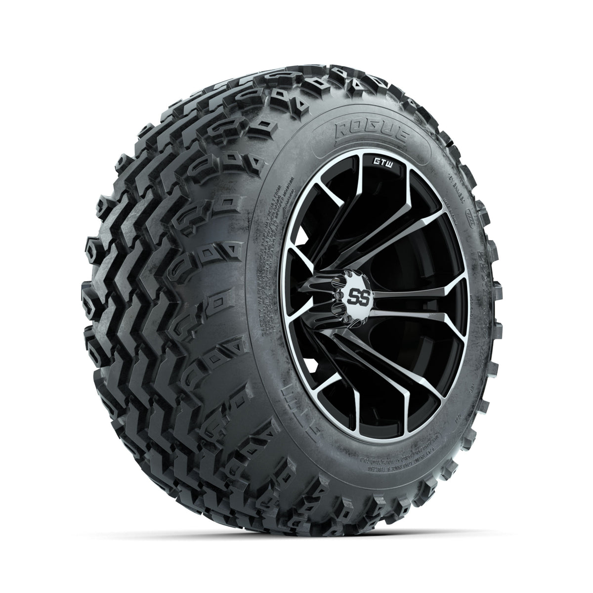 GTW Spyder Machined/Black 12 in Wheels with 22x11.00-12 Rogue All Terrain Tires ‚Äì Full Set
