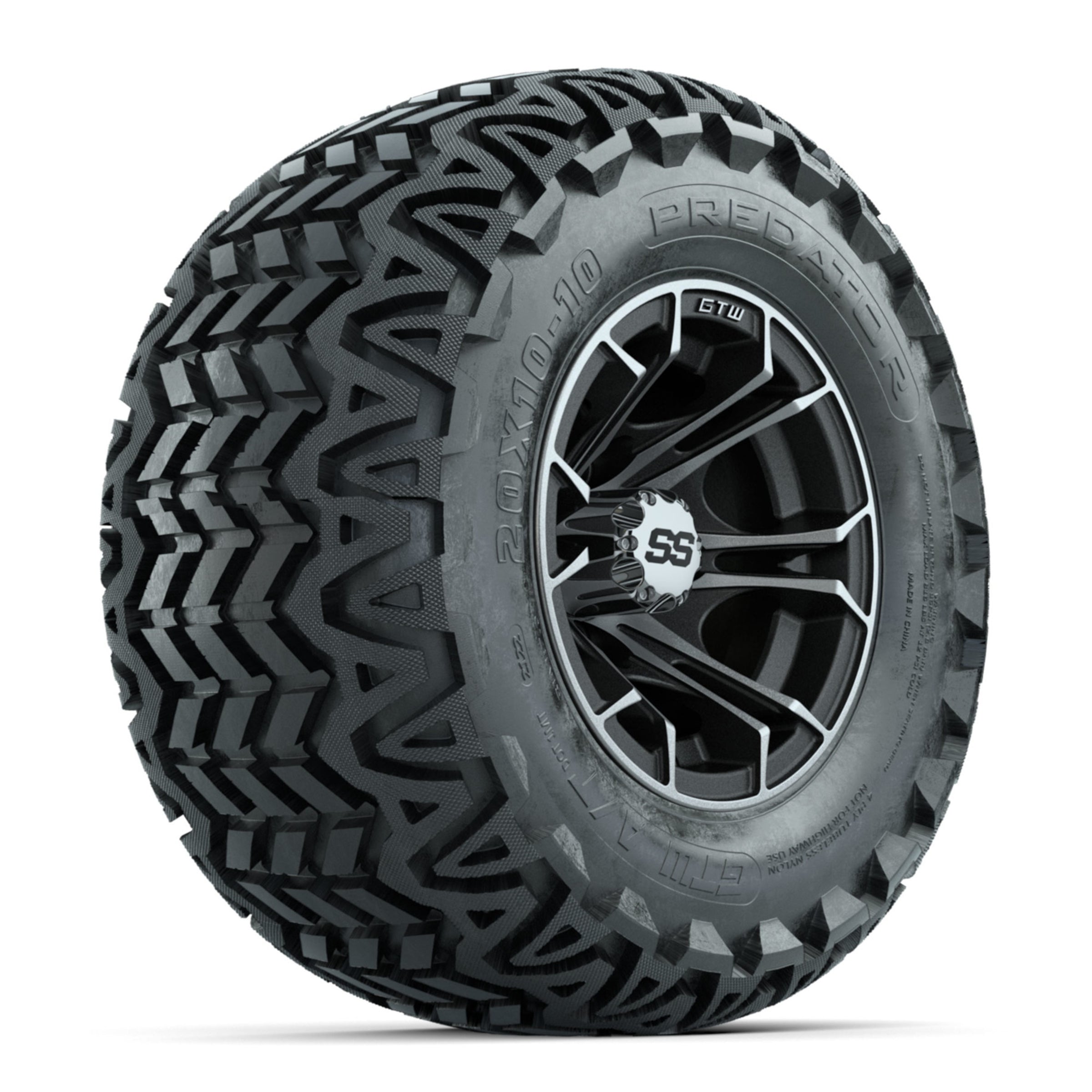 GTW Spyder Machined/Matte Grey 10 in Wheels with 20x10-10 Predator All Terrain Tires ‚Äì Full Set