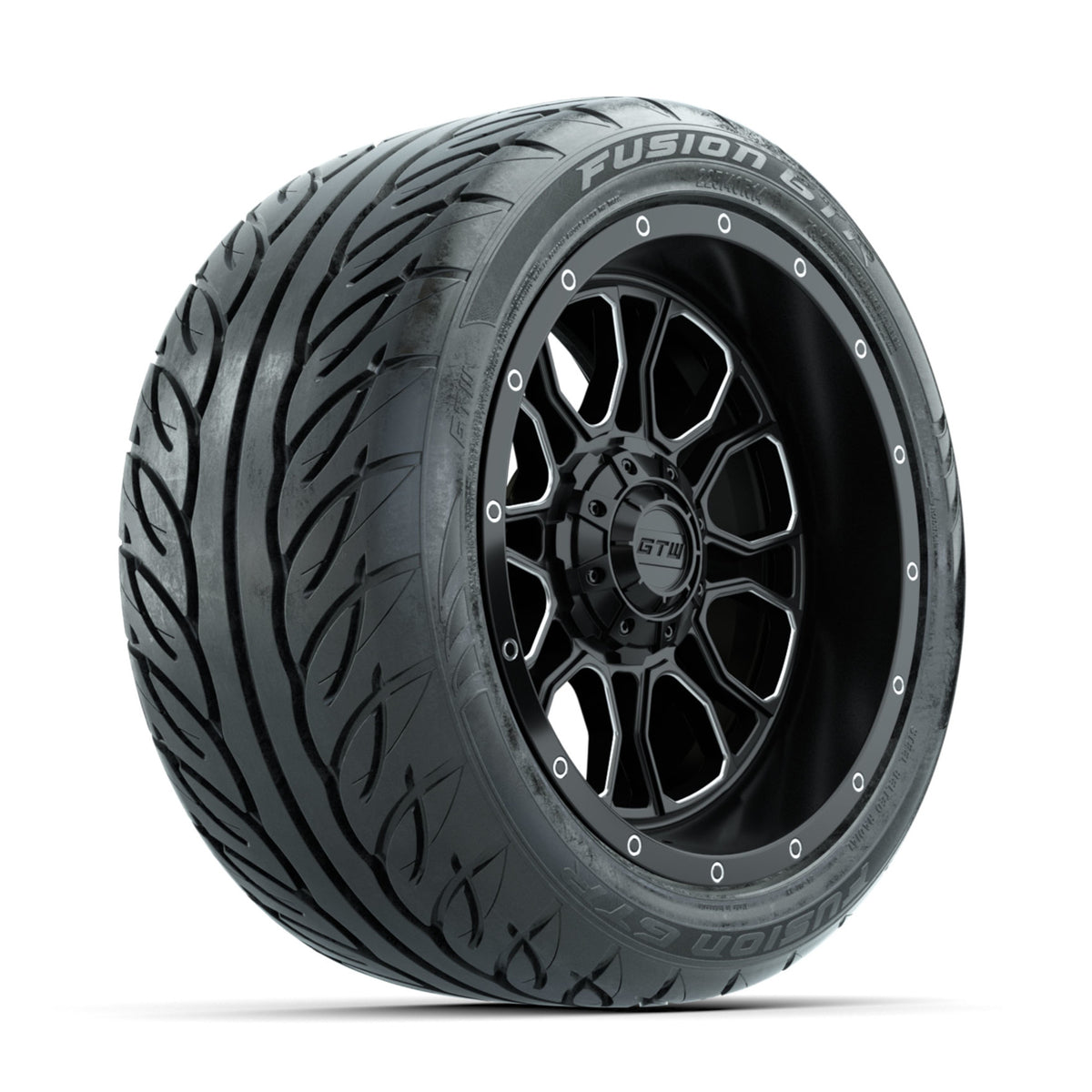 GTW Volt Machined/Black 14 in Wheels with 225/40-R14 Fusion GTR Street Tires ‚Äì Full Set