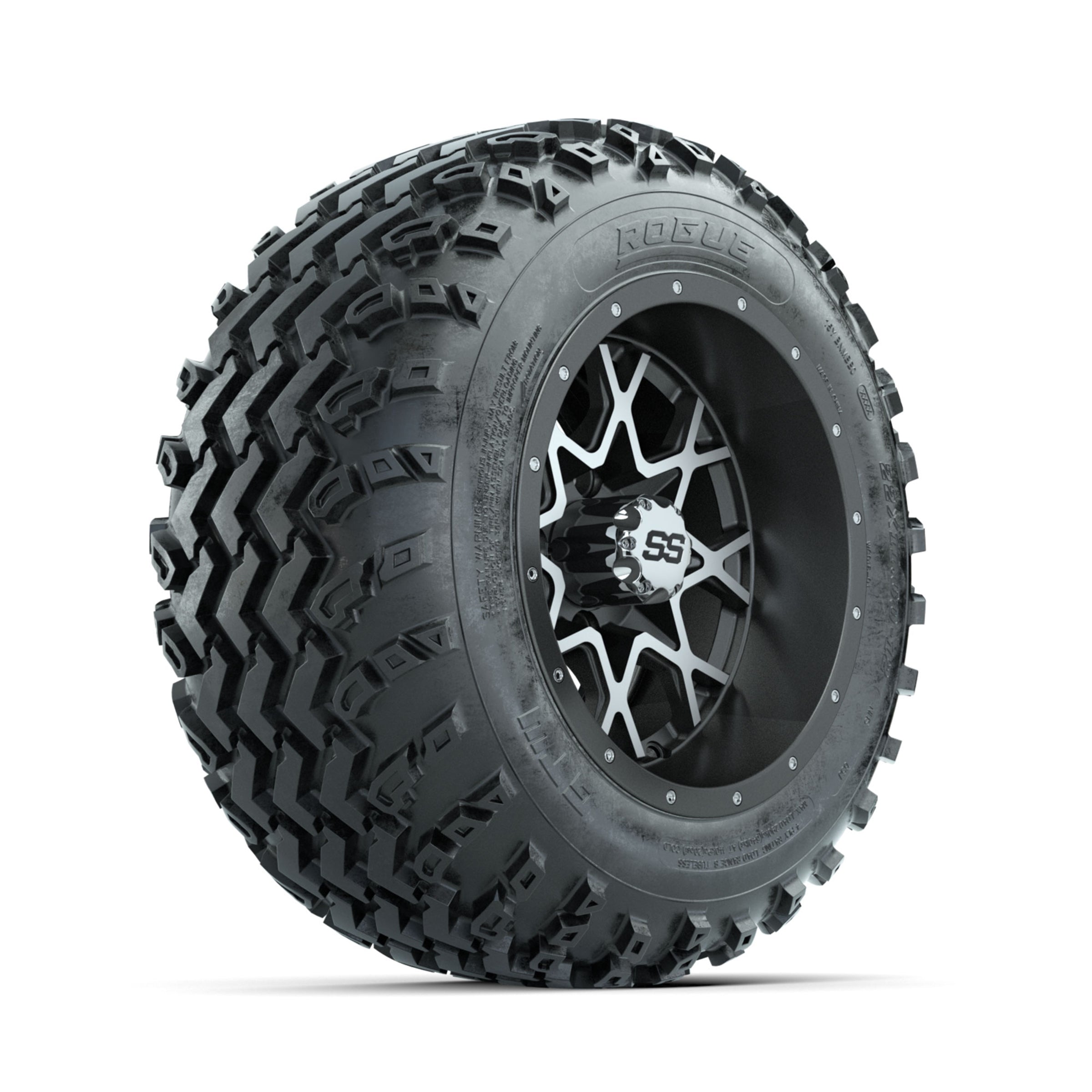 GTW Vortex Machined/Matte Grey 12 in Wheels with 22x11.00-12 Rogue All Terrain Tires ‚Äì Full Set