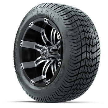 GTW Tempest Black and Machined 12 in Wheels with 215/40-12 Excel Lo-Profile Street Tires - Set of 4