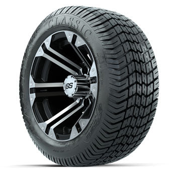 GTW Specter Black and Machined 12 in Wheels with 215/40-12 Excel Lo-Pro Street Tires - Set of 4