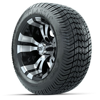 GTW Vampire Black and Machined 12 in Wheels with 215/40-12 Excel Lo-Pro Street Tires - Set of 4