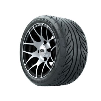 12 inch GTW Pursuit Black/Machined Wheels with Fusion GTR Street Tires