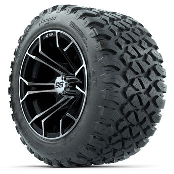 GTW Machined/Black Spyder 12 in Wheels with 20x10-R12 Nomad All-Terrain Tires - Set of 4