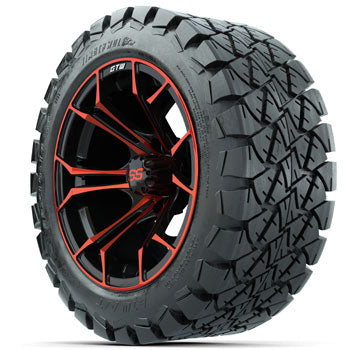 GTW Red/Black Spyder 14 in Wheels with 22x10-14 Timberwolf All-Terrain Tires - Set of 4