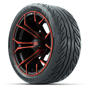 GTW Red/Black Spyder 14 in Wheels with 205/40-R14 Fusion GTR Street Tires - Set of 4