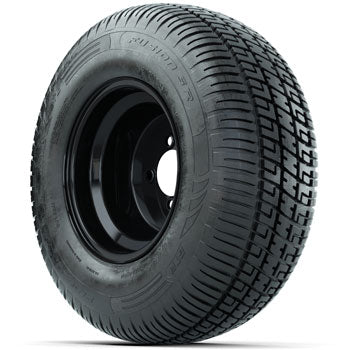 Black Steel Offset 10 in Wheels with 205/65-10 Fusion Street Tires - Set of 4