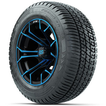 GTW Blue/Black Spyder 12 in Wheels with 215/50-R12 Fusion S/R Street Tires - Set of 4