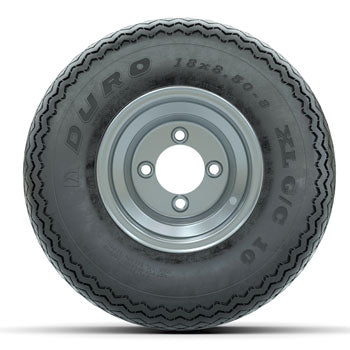 Silver Steel 8 in Wheels with 18 in Duro Sawtooth G/C10 Tires - Set of 4