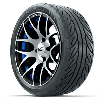 GTW Pursuit Black/Blue 14 in Wheels with 205/40-R14 Fusion GTR Street Tires - Set of 4