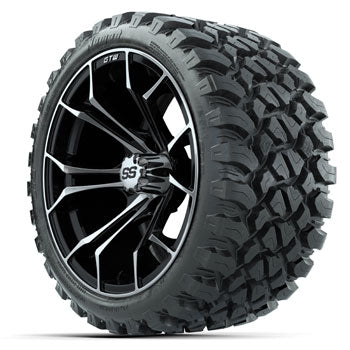 GTW Spyder Machined/Black 15 in Wheels with 23 in Nomad All Terrain Tires - Set of 4