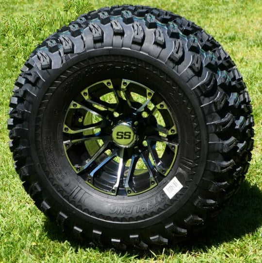SGC 10" Lancer Machined/Black Wheel - Aluminum Alloy / STEELENG 22"x11"-10" All Terrain Tire DOT approved Tires Combo - Set of 4