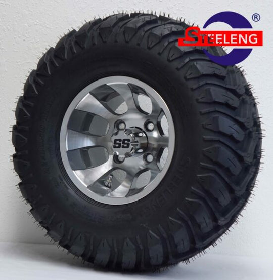 SGC 10" Revolver Machined/Gunmetal Wheel - Aluminum Alloy / STEELENG 22"x10.5"-10" Mud Terrain Tires Combo - Set of 4