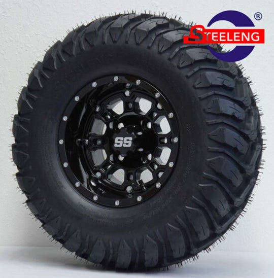 SGC 10" Panther Glossy Black Wheel - Aluminum Alloy / STEELENG 22"x10.5"-10" Mud Terrain Tires Combo - Set of 4