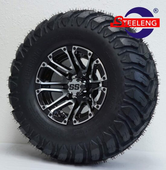 SGC 10" Lancer Machined/Black Wheel - Aluminum Alloy / STEELENG 22"x10.5"-10" Mud Terrain Tires Combo - Set of 4