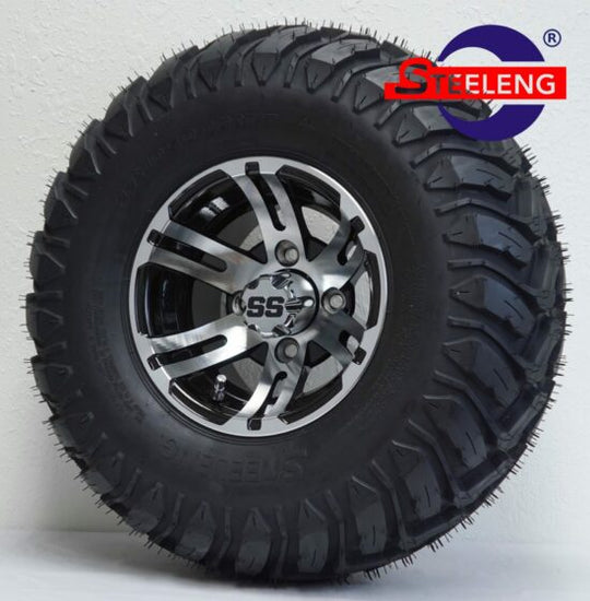 SGC 10" Bulldog Machined/Black Wheel - Aluminum Alloy / STEELENG 22"x10.5"-10" Mud Terrain Tires Combo - Set of 4