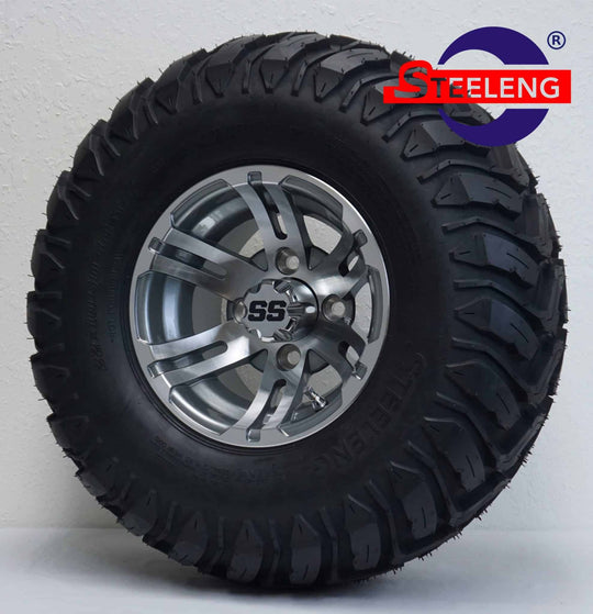 SGC 10" Bulldog Machined/Gunmetal Wheel - Aluminum Alloy / STEELENG 22"x10.5"-10" Mud Terrain Tires Combo - Set of 4