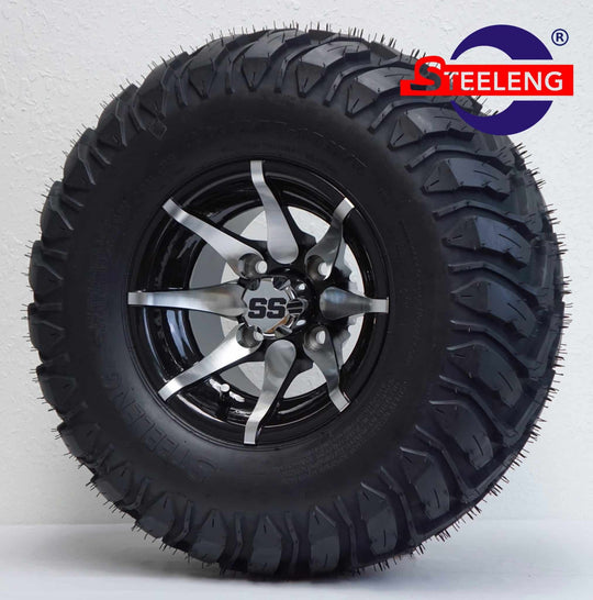 SGC 10" Kraken Machined/Black Wheel - Aluminum Alloy / STEELENG 22"x10.5"-10" Mud Terrain Tires Combo - Set of 4