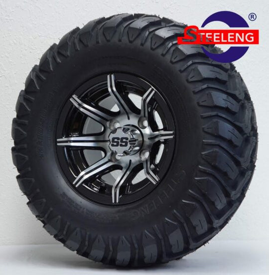 SGC 10" Spider Machined/Black Wheel - Aluminum Alloy / STEELENG 22"x10.5"-10" Mud Terrain Tires Combo - Set of 4