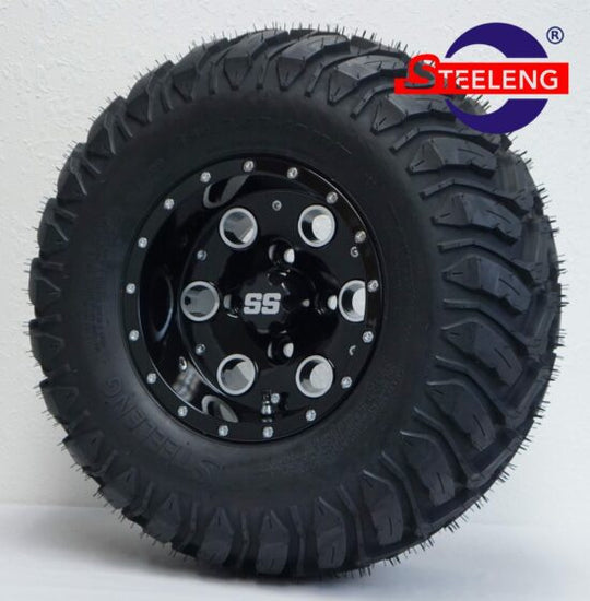 SGC 10" Pioneer Glossy Black Wheel - Aluminum Alloy / STEELENG 22"x10.5"-10" Mud Terrain Tires Combo - Set of 4