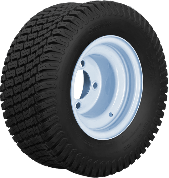 SGC 8" Steel Wheel - White / STEELENG 18"x8.5"-8" Turf Tire Tires Combo - Set of 4