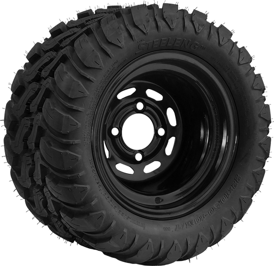 SGC 10" Steel Wheel - Black - Slotted / STEELENG 22"x10.5"-10" Mud Terrain Tire Tires Combo - Set of 4