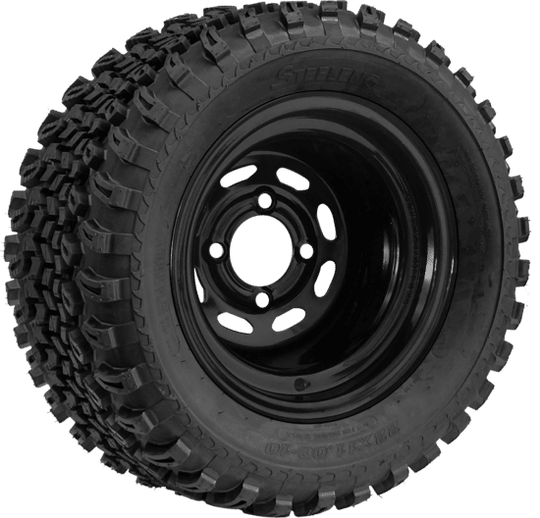SGC 10" Steel Wheel - Black - Slotted / STEELENG 22"x11"-10" All Terrain Tire DOT approved Tires Combo - Set of 4