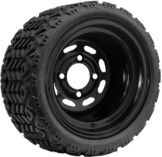 SGC 10" Steel Wheel - Black - Slotted / STEELENG 18"x9"-10" All Terrain Tire DOT approved Tires Combo - Set of 4