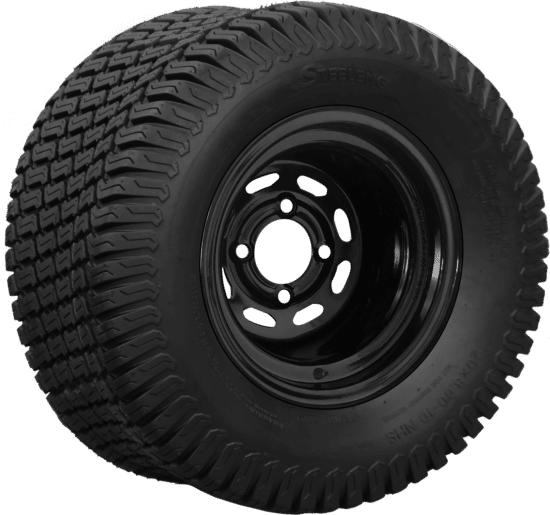 SGC 10" Steel Wheel - Black - Slotted / STEELENG 20"x8"-10" Turf Tire Tires Combo - Set of 4