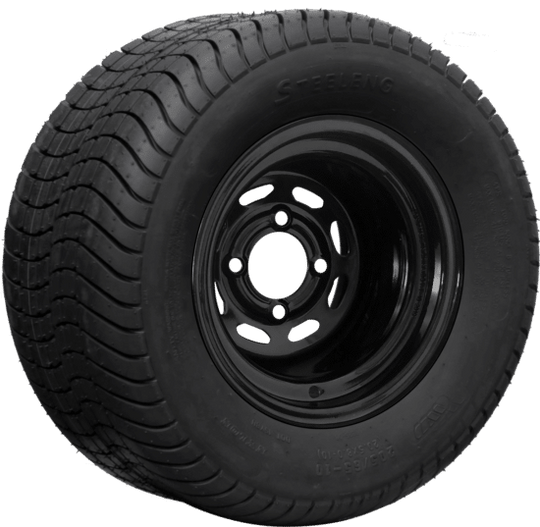 SGC 10" Steel Wheel - Black - Slotted / STEELENG 205/65-10 Comfort Ride Street Tire DOT approved Tires Combo - Set of 4