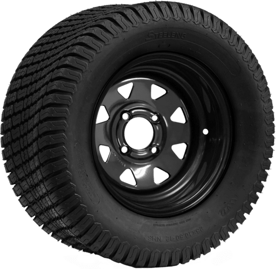 SGC 12" Steel Wheel - Black - Slotted / STEELENG 23"x10.5"-12" Turf Tire Tires Combo - Set of 4